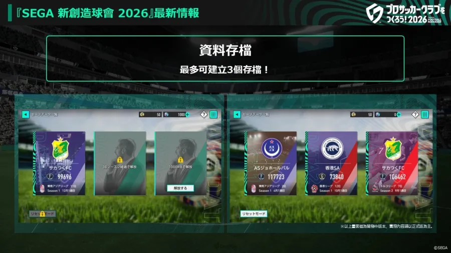 《SEGA 新創造球會 2026》確定2026年1月22日正式上線!兩大預約活動同步開跑 4 1128 segafcchampions2026 img 5