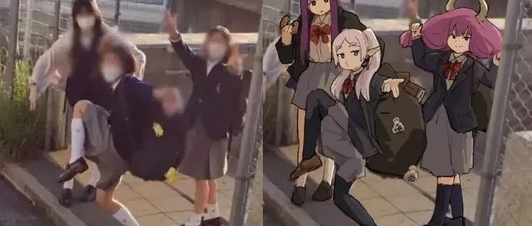 女子初中生の日常~~！在街景车前摆出奇怪姿势的三位JC